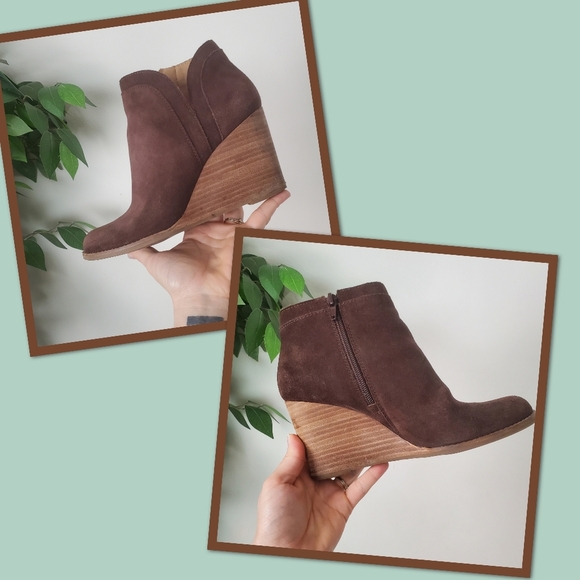 Lucky Brand Yimina Zip Up Ankle Boot Suede & Leather Dark Brown Womens 7.5 - Picture 1 of 10